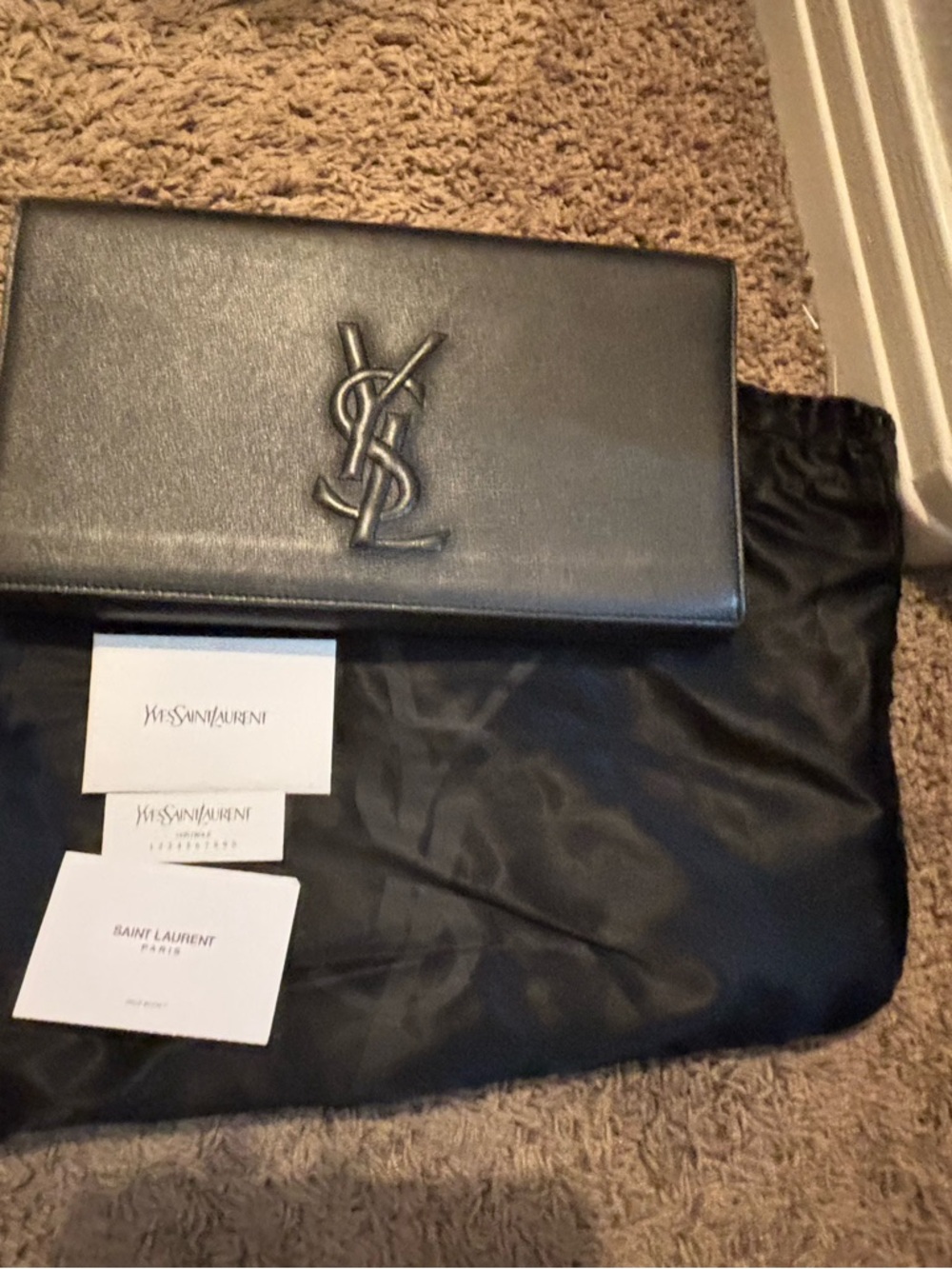 Yves Saint Laurent Black Leather YSL Monogram Clutch